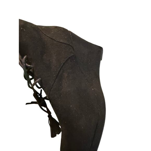 Report Black Suede Wedge Booties Women's Size 9 Fringe Tassel Ties - Picture 8 of 13